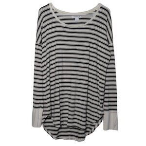 Liz Claiborne Women's Striped Long Sleeve Top, Black White, Large, Long Sleeve